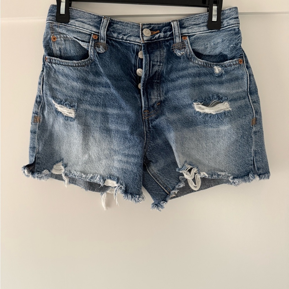 We The Free Blue Distressed Jean Shorts